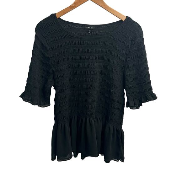 TORRID Crinkle Chiffon Black Short Sleeve Layered Hemline Top Wmns Torrid Sz 2X - Picture 6 of 10